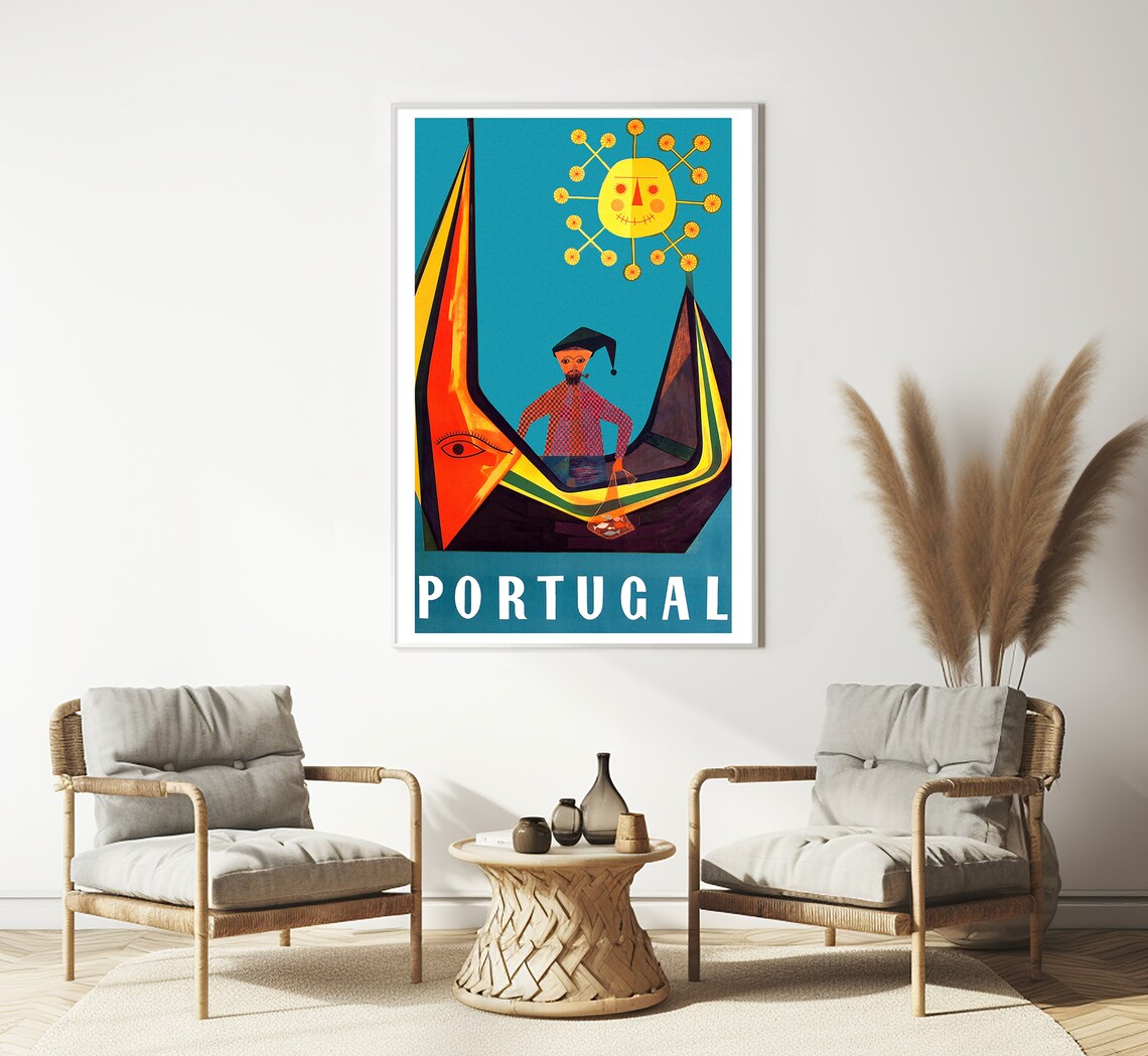 Fisherman In Boat Portugal Vintage Travel Poster - Image 3