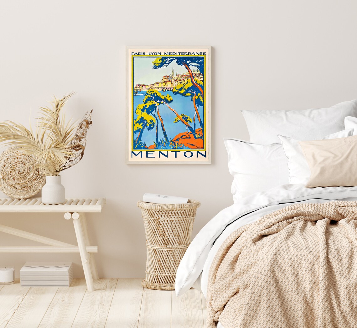 Menton France Riviera Pines Old Town Harbor PLM Vintage Travel Poster - Image 2
