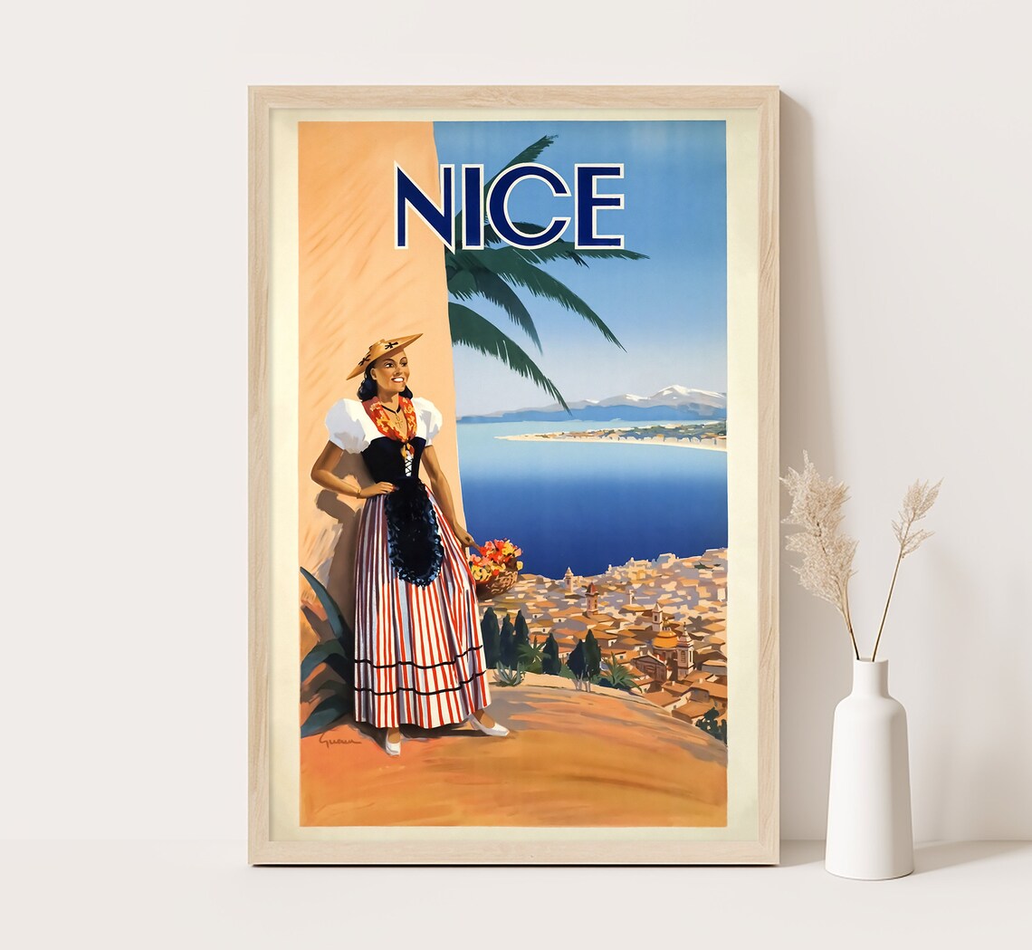 Nice Cote D Azur Vintage Travel Poster, France