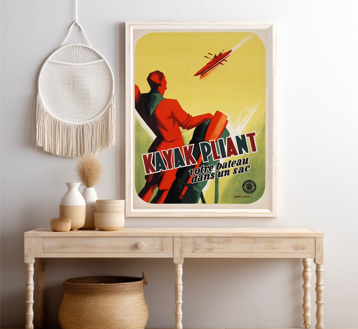 Kayak Pliant French Folding Kayak Red Speed Graphic Vintage Poster - Image 4