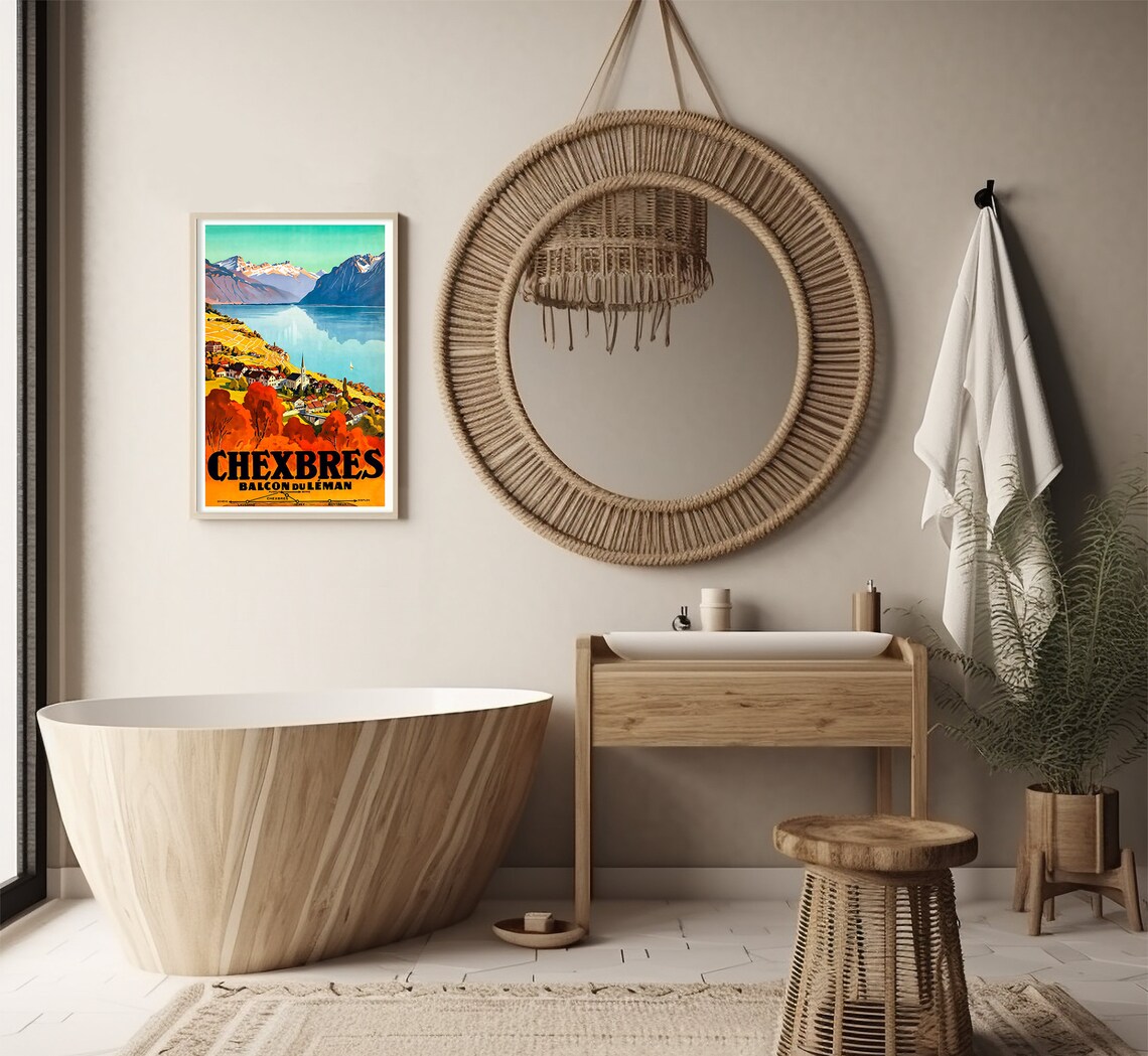 Chexbres Switzerland Vineyard Village Balcony View Vintage Lake Poster - Image 3