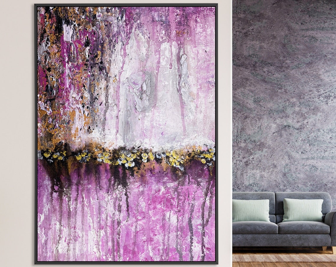 Magenta Purple White Drip Waterfall Abstract Vertical Poster