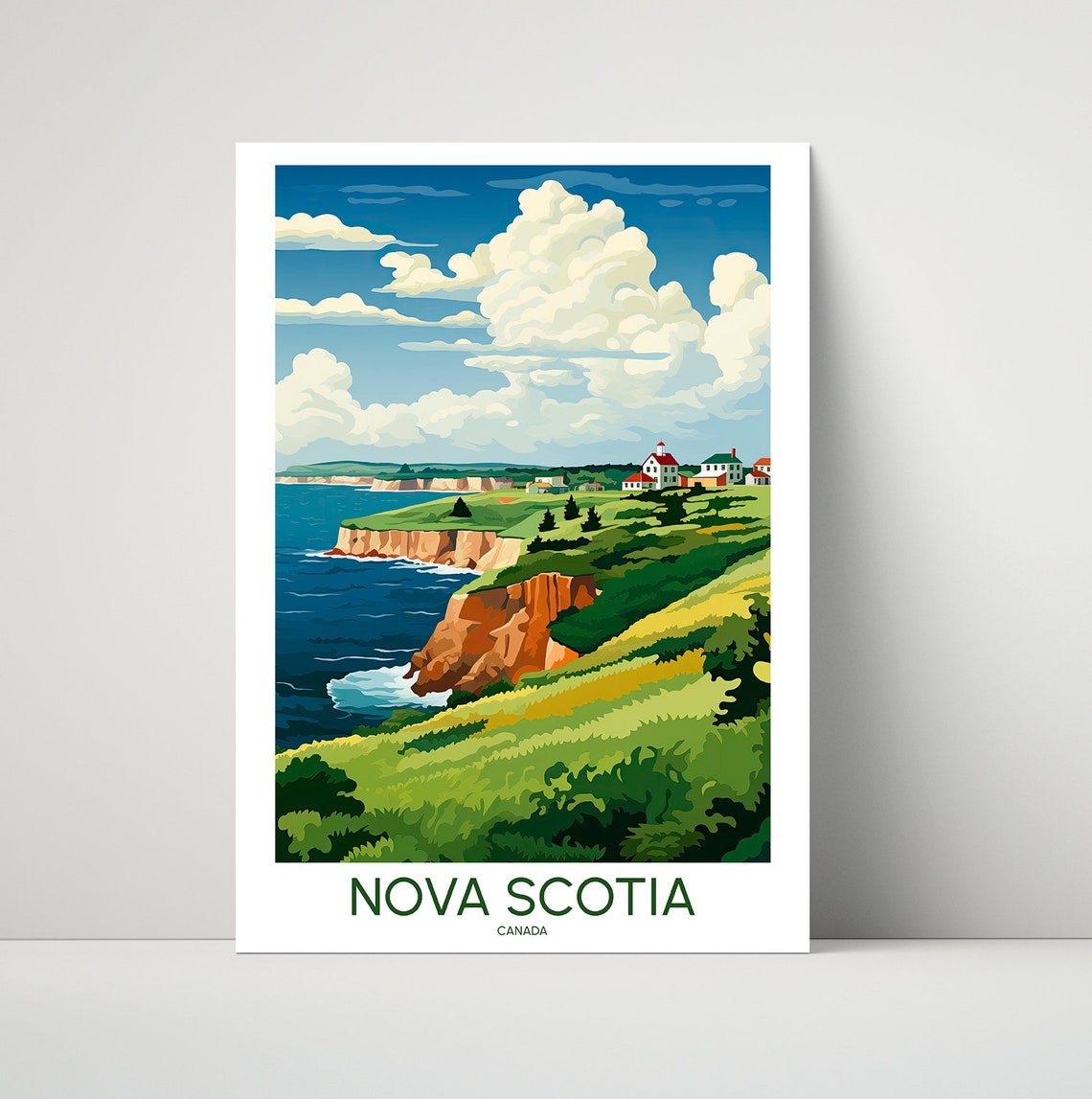 Nova Scotia Canada Coastal Cliffs Village Houses Ocean View Poster