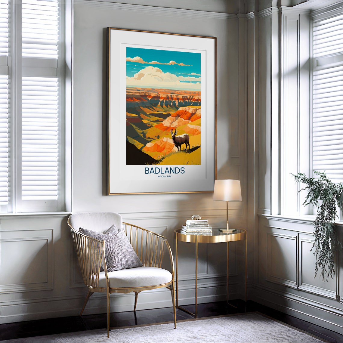 Badlands National Park Bighorn Sheep Layered Canyons Vintage Poster - Image 2