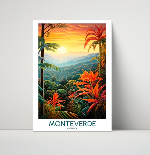 Monteverde Costa Rica Cloud Forest Mountains Sunset Travel Poster