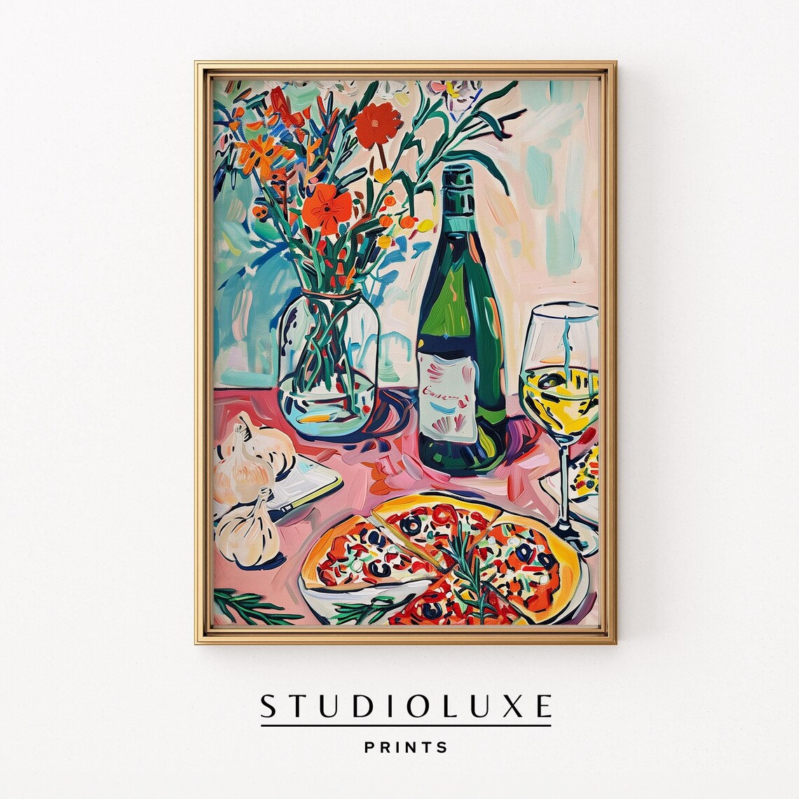 Italian Tablescape Art Print, Matisse-Inspired Kitchen Decor