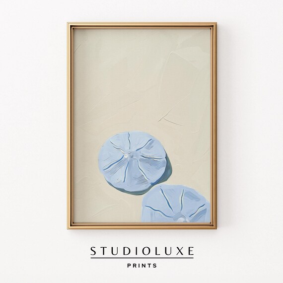 Blue Sand Dollars Minimalist Coastal Beach Decor Modern Neutral Wall Art