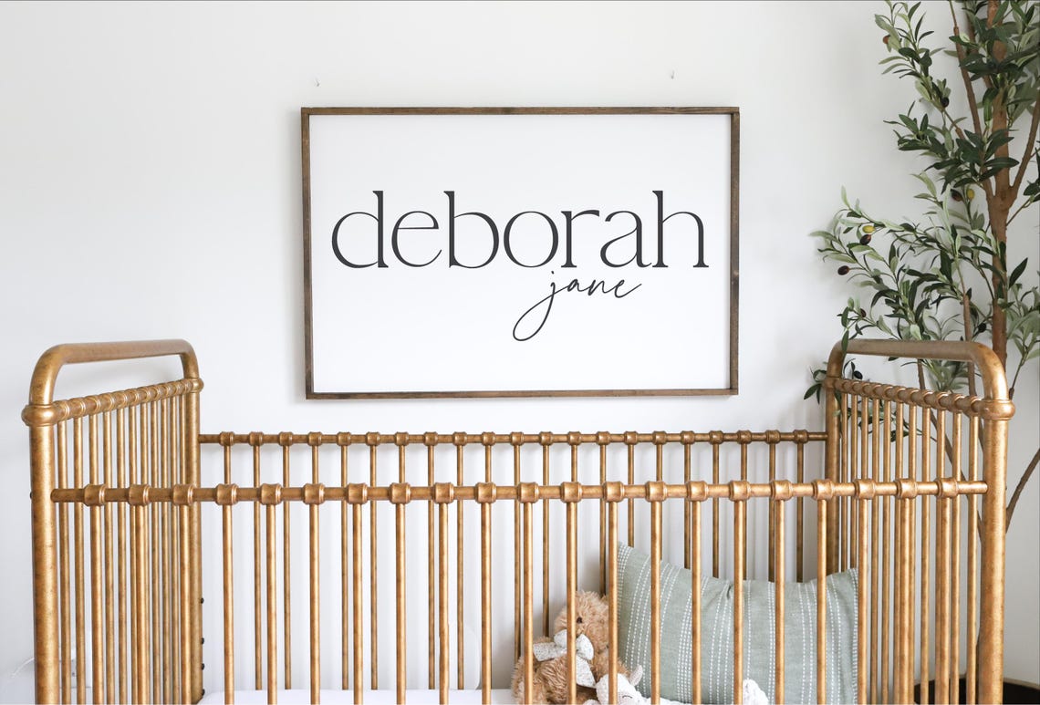 Baby Girl Name Sign Nursery Wall Decor Above The Crib Sign Modern Farmhouse Nursery Elegant Baby Girl Name Art Script Girl Name