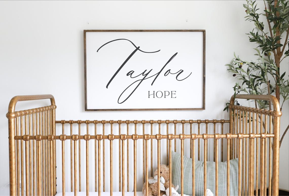 Baby Girl Name Sign Nursery Wall Decor Above The Crib Sign Modern Farmhouse Nursery Elegant Baby Girl Name Art Script Girl Name