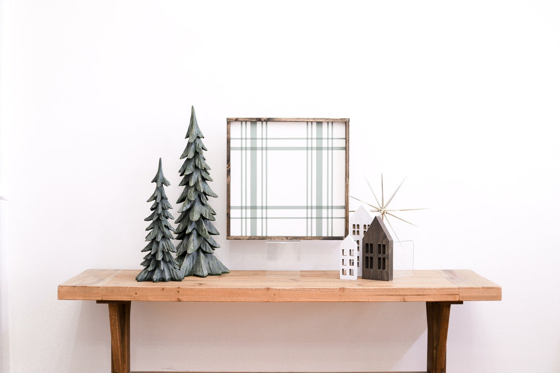 Sage Green Plaid Pattern Christmas Poster for Farmhouse Holiday Decor