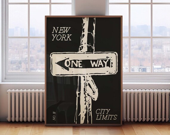 New York City Black One Way Sign Minimal Urban Street Wall Poster