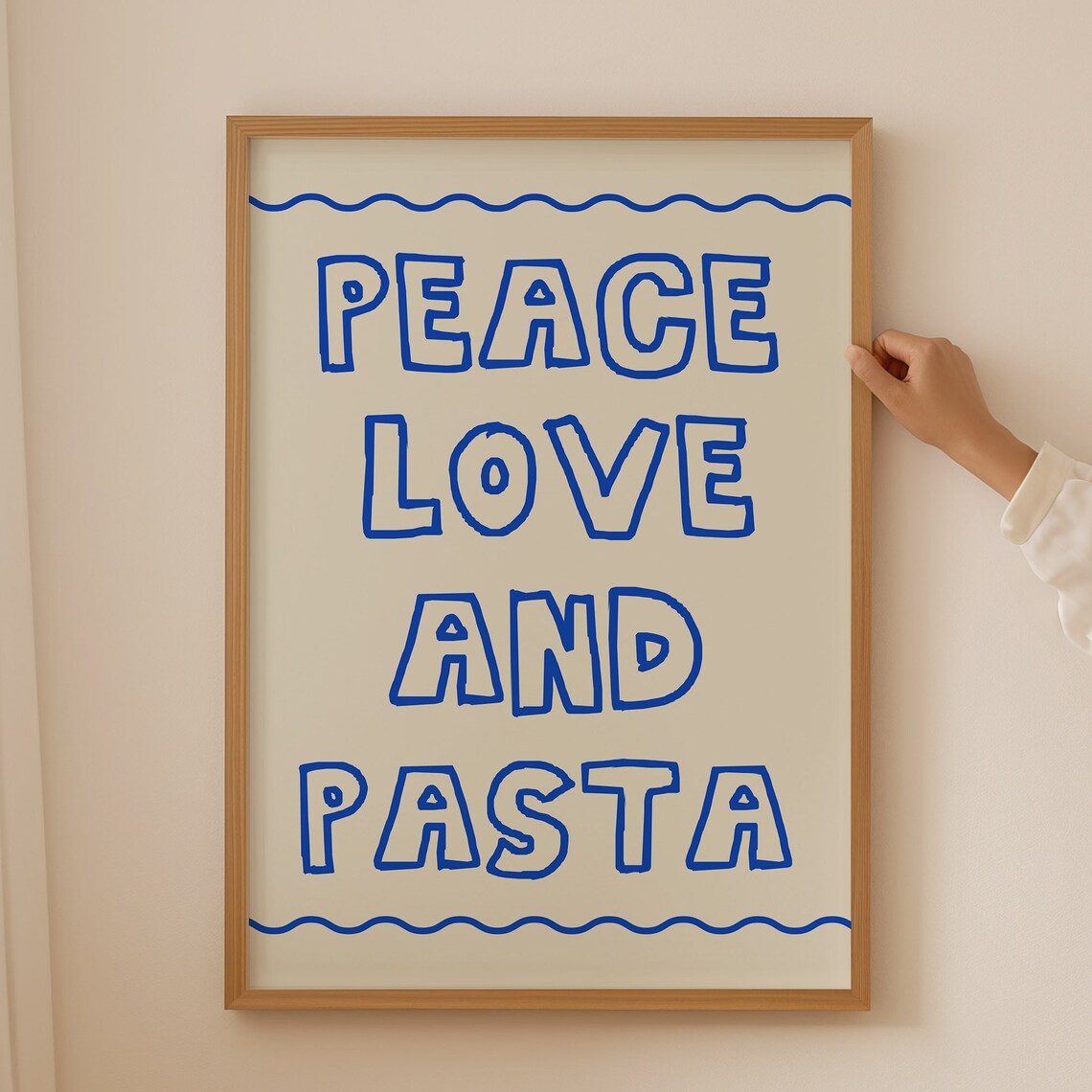 Peace Love And Pasta Blue Bubble Letter Foodie Kitchen Decor Poster
