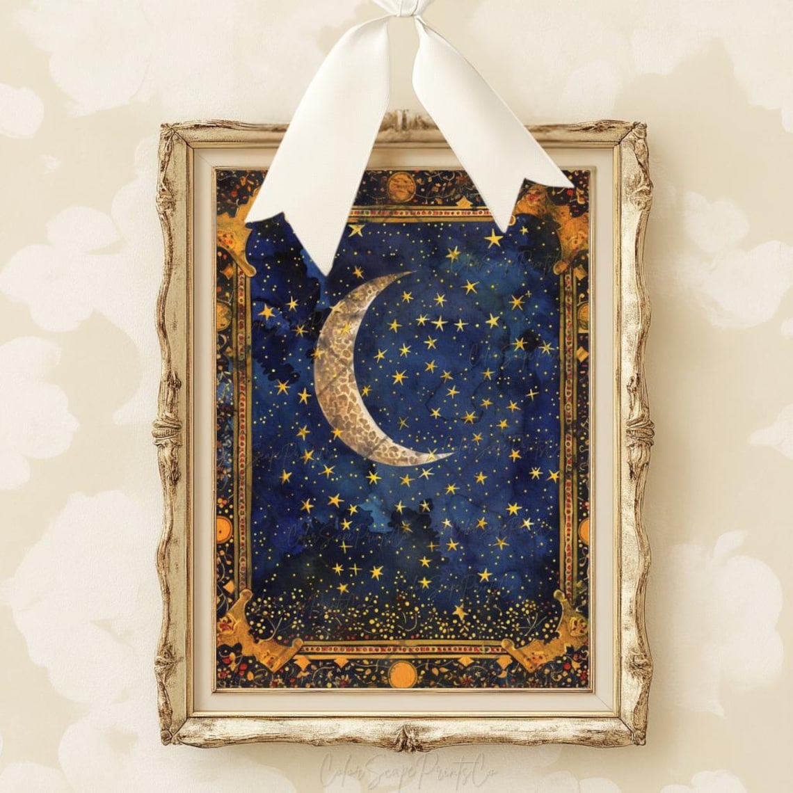 Moon And Stars Vintage Night Sky Art Print - Image 3