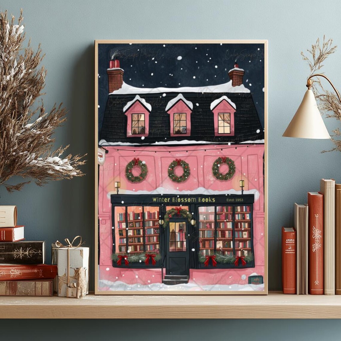 Winter Bookstore Christmas Bookshop New York Art Print - Image 2