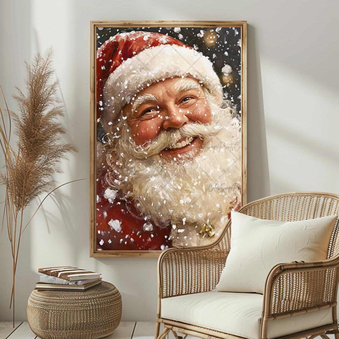 Santa Face Snowfall Portrait Classic Christmas Holiday Poster - Image 2