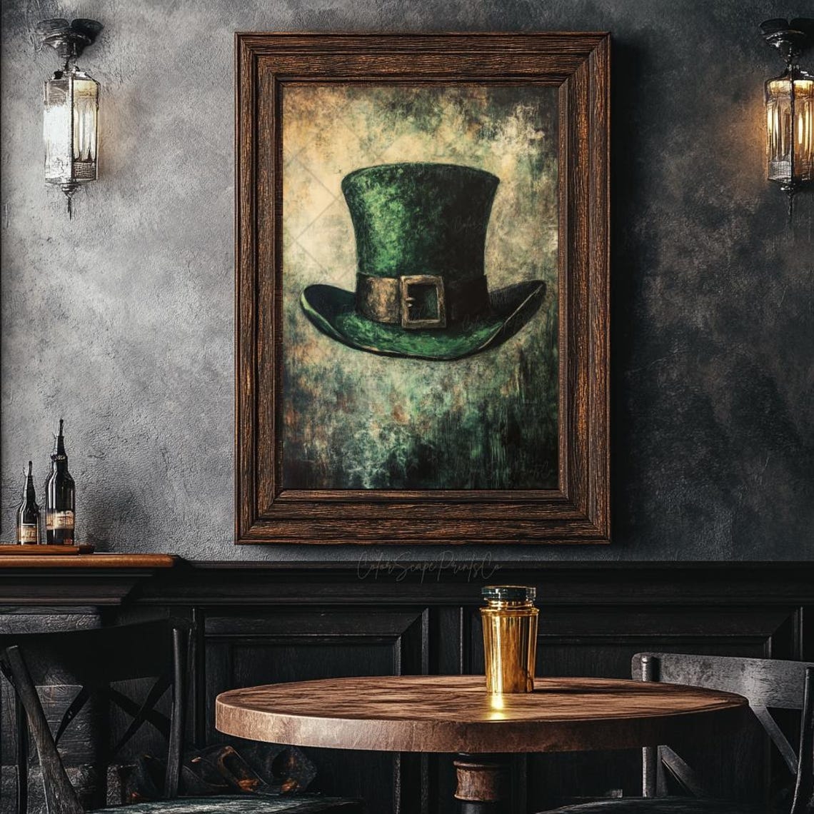 Green Leprechaun Top Hat Painting Vintage Irish St Patricks Poster - Image 3
