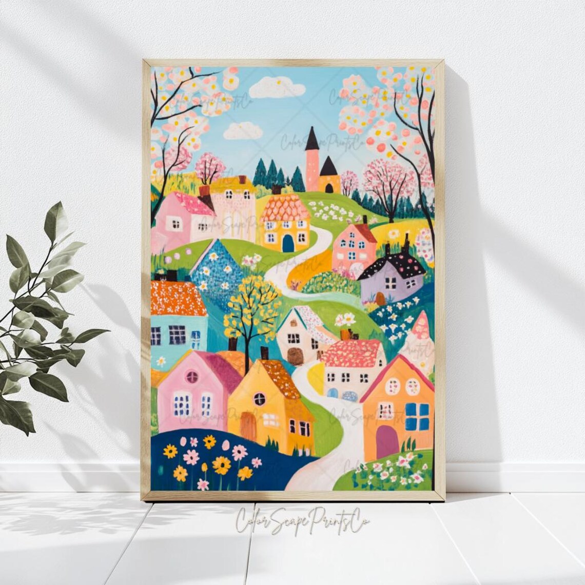 Spring Village Easter Countryside Art Print - Image 2