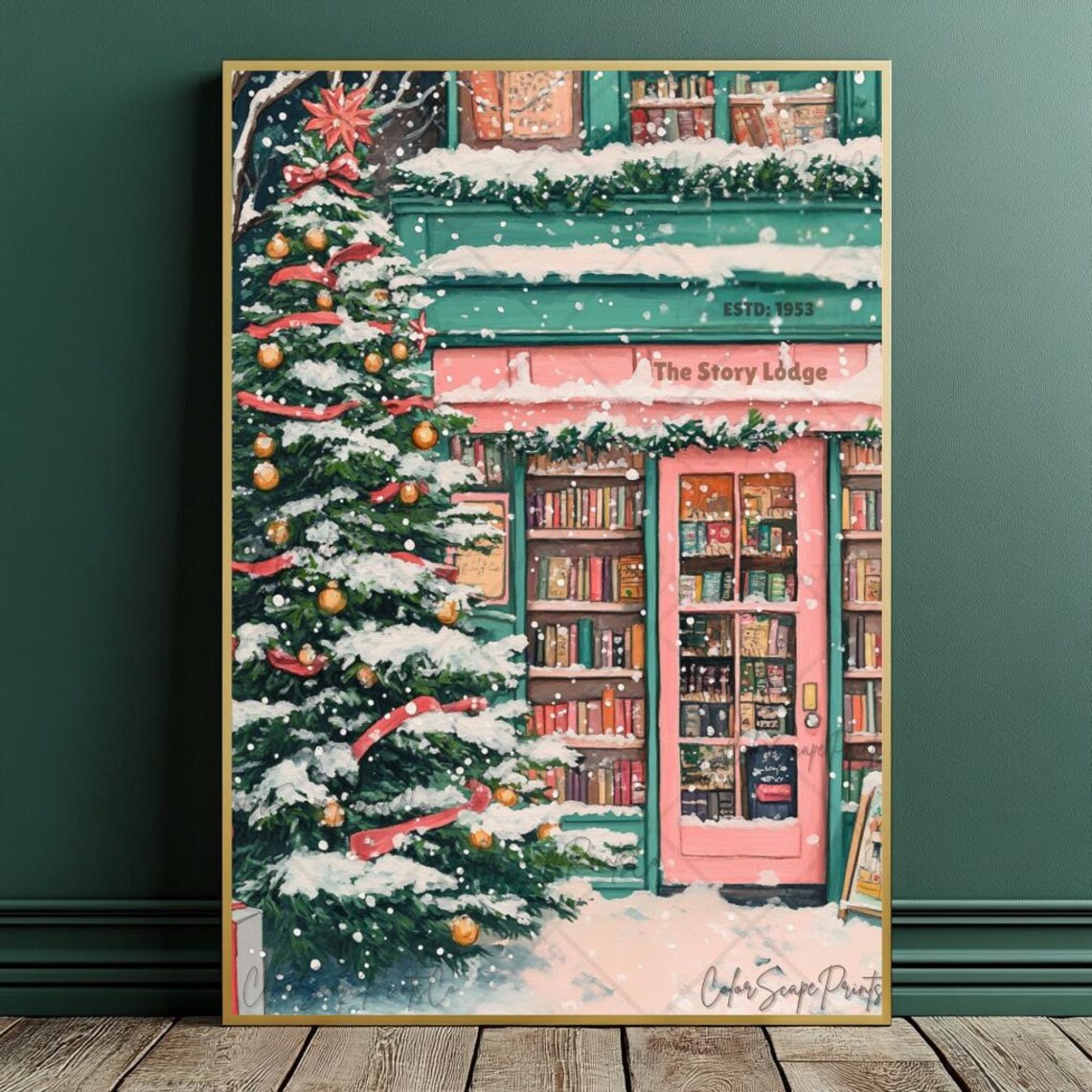 Winter Bookstore Anime Style New York Art Print - Image 2