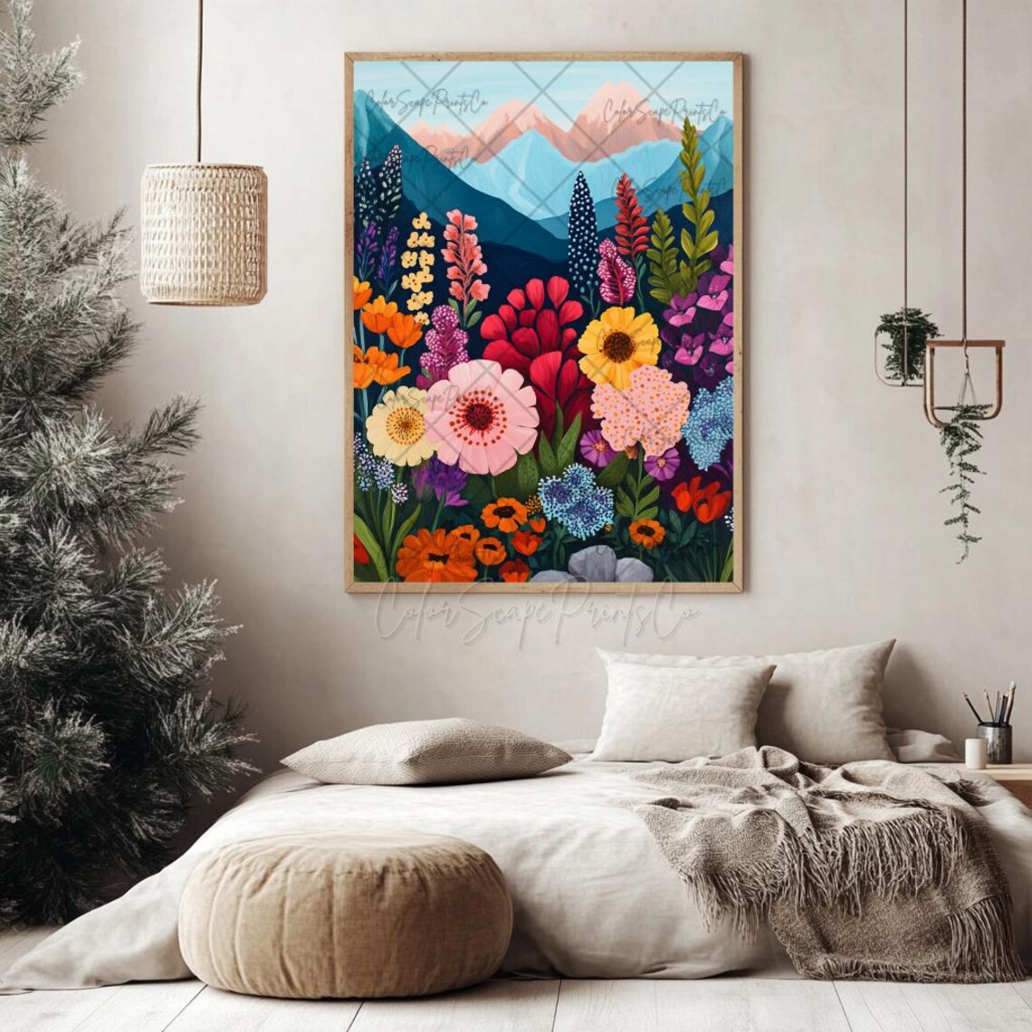 Alpine Wildflower Meadow With Mountain Peaks Botanical Poster - Image 3