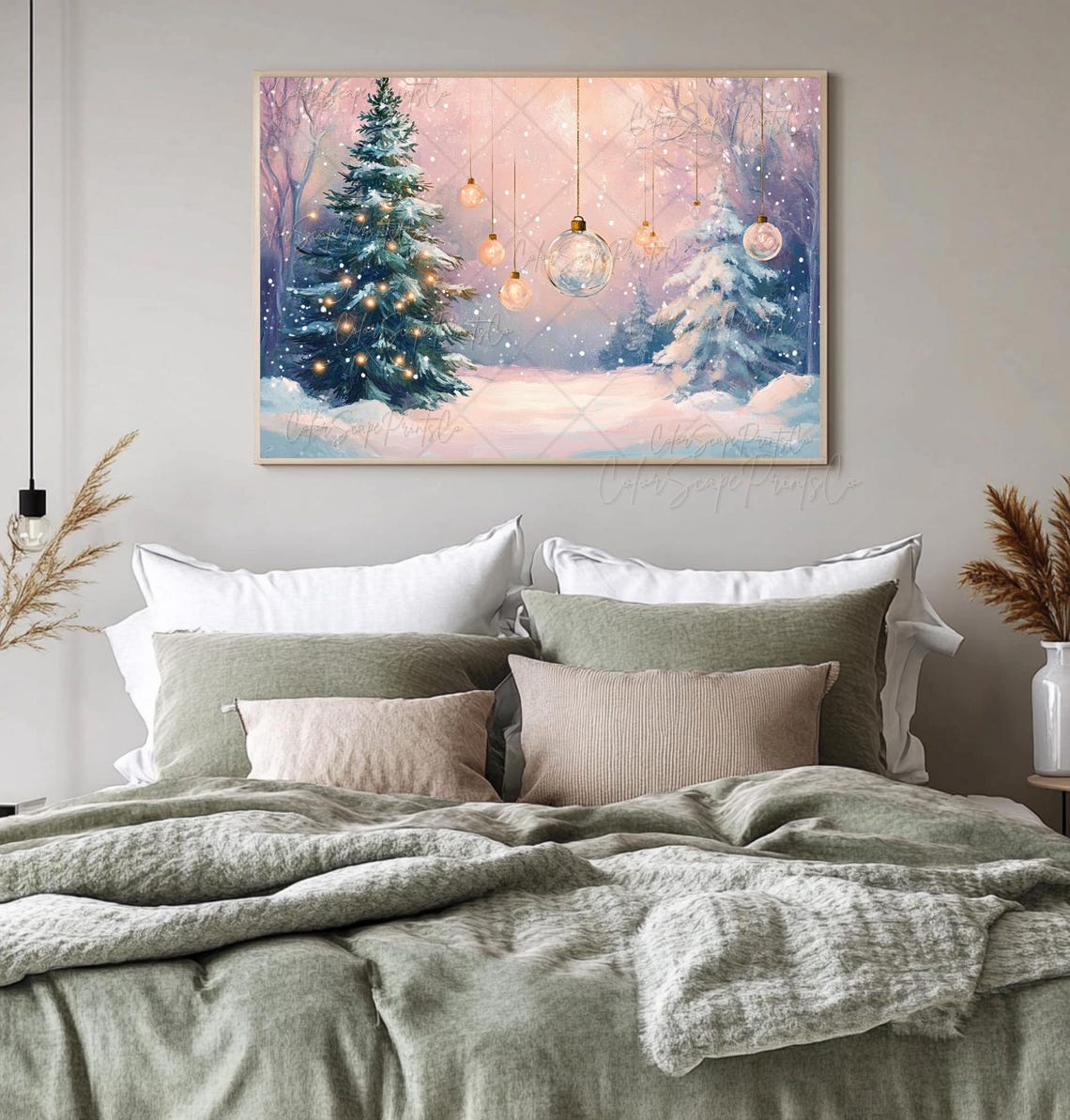 Pink Christmas Trees Snowy Pastel Winter Dream Landscape Poster - Image 3