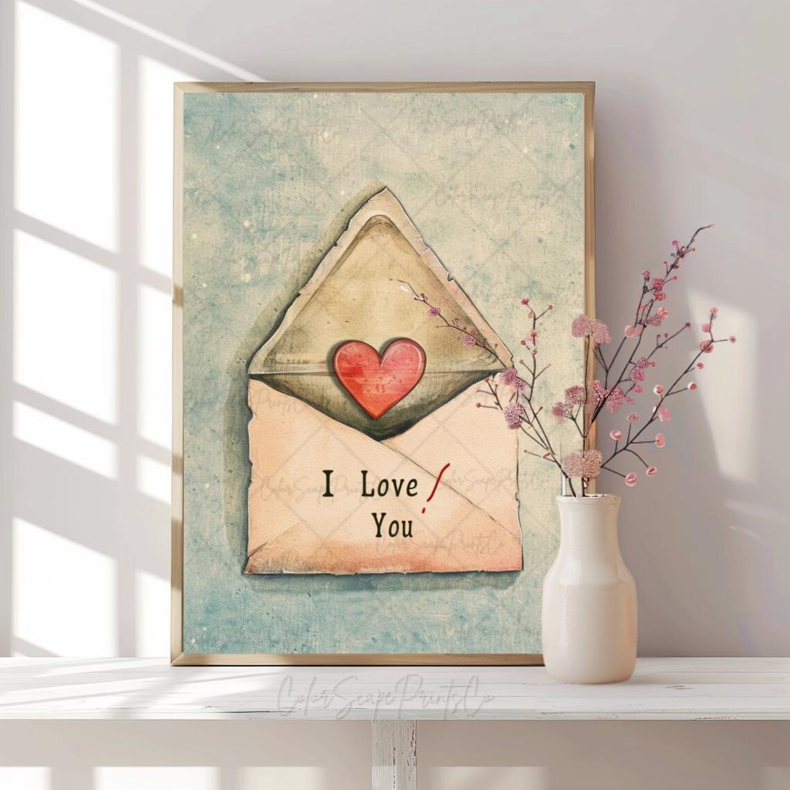 I Love You Vintage Love Letter Envelope Poster with Red Heart - Image 4