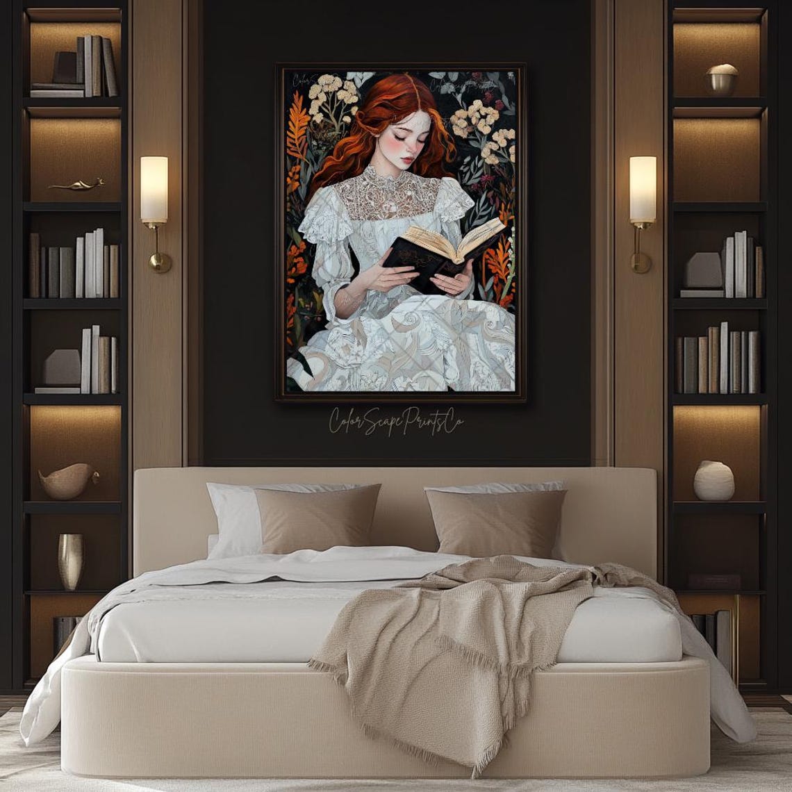 Victorian Woman Reading Vintage Botanical Dark Academia Poster - Image 3