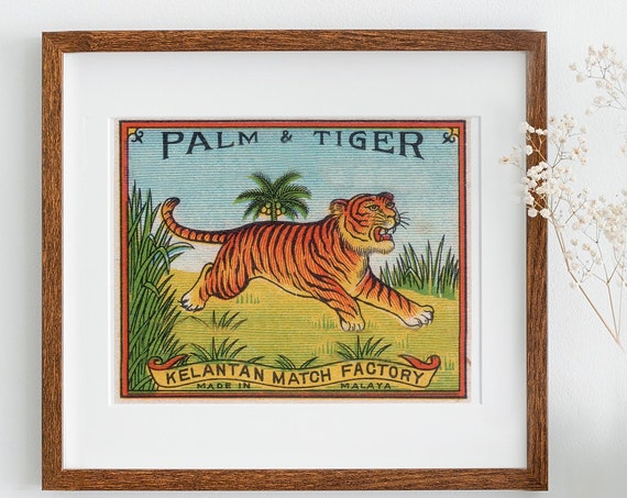 Vintage Palm and Tiger Matchbook Label Art Print