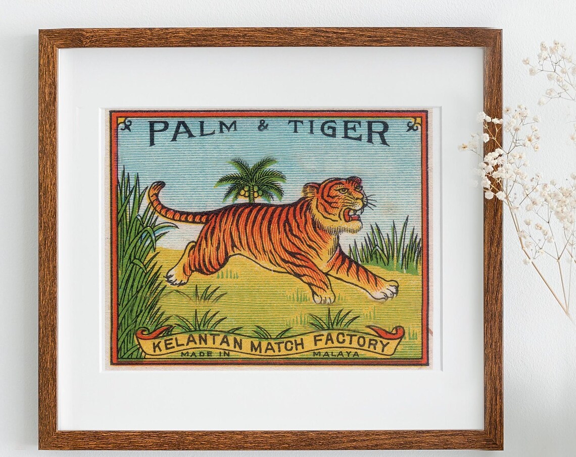 Vintage Palm and Tiger Matchbook Label Art Print