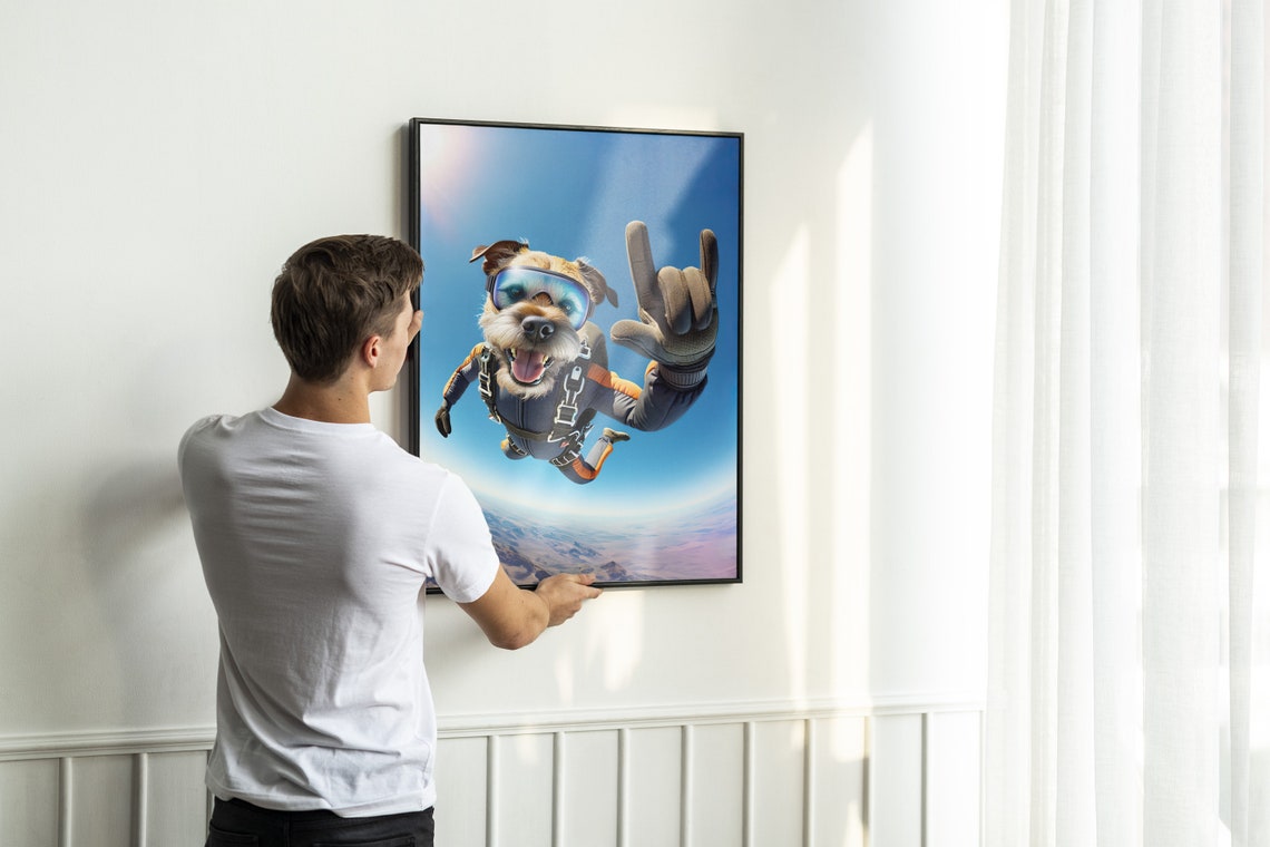 Border Terrier Skydiving Rock On Sign Epic Freefall Dog Poster - Image 2
