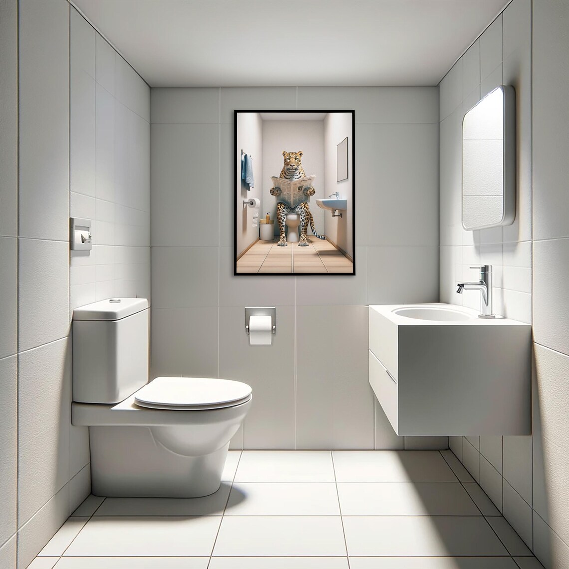 Leopard Reading Newspaper Bathroom Poster, Funny Decor - Image 4