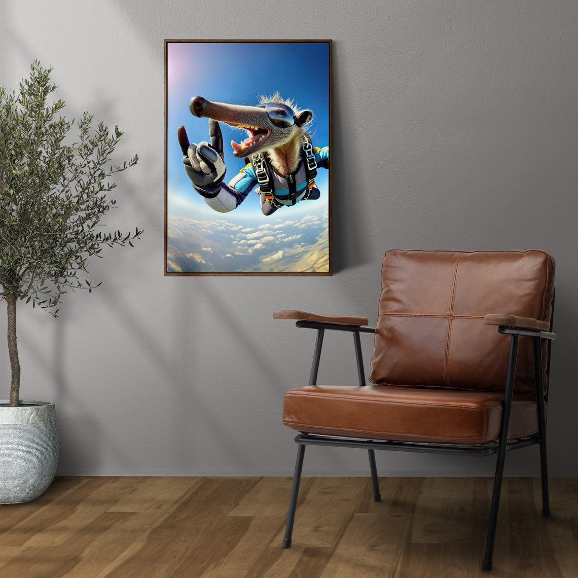 Giant Anteater Skydiving With Goggles Epic Freefall Wild Animal Poster - Image 3