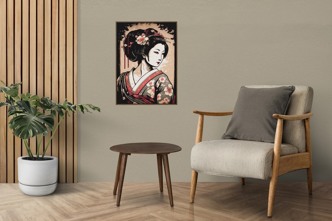 Geisha in Kimono Japanese Ukiyo-e Style Portrait Vintage Art Poster - Image 2