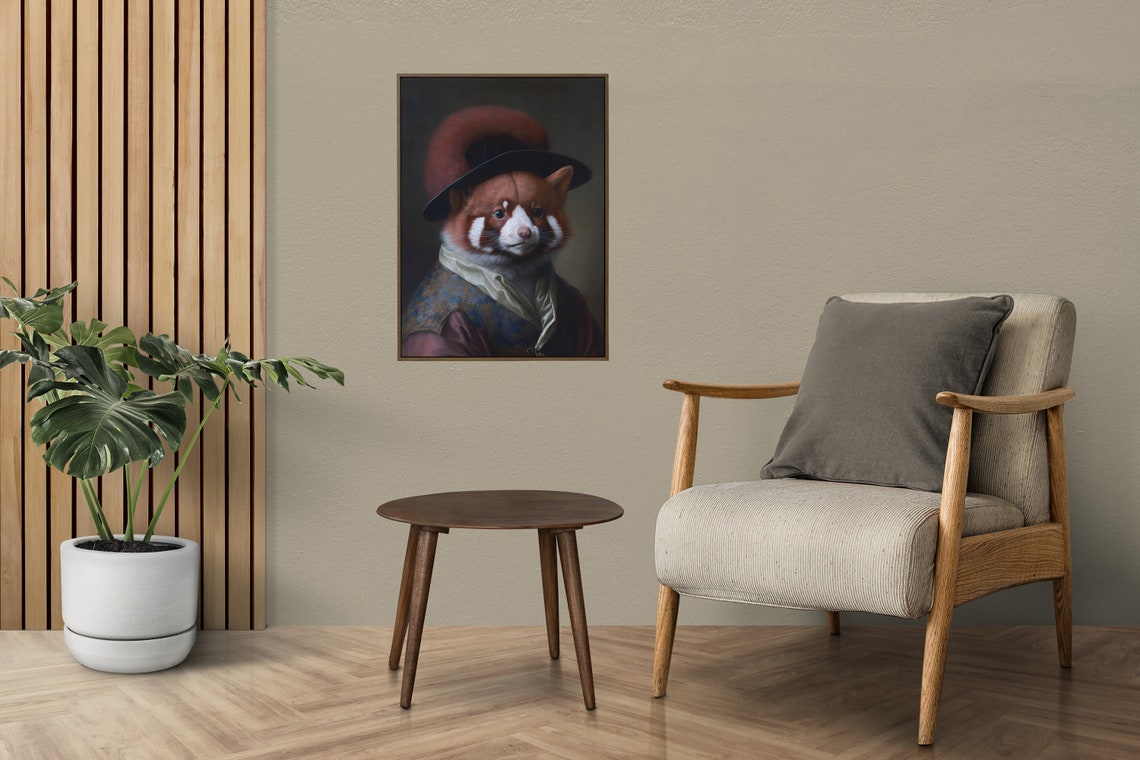 Noble Red Panda Baroque Style Portrait Feathered Hat Animal Wall Art - Image 3