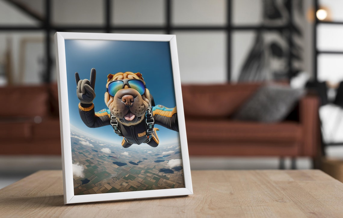 Shar Pei Dog Skydiving In Mirrored Goggles Epic Freefall Dog Poster - Image 4