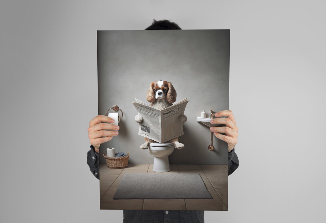 Cavalier King Charles Spaniel Reading Newspaper Poster - Image 3