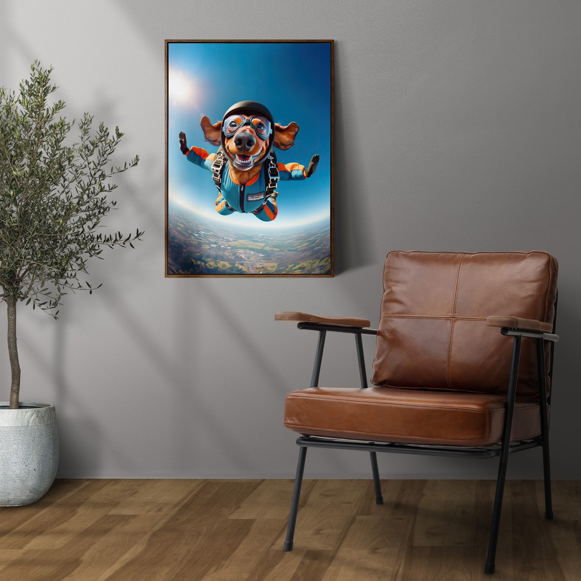 Dachshund Skydiving In Helmet And Goggles Epic Freefall Dog Poster - Image 3