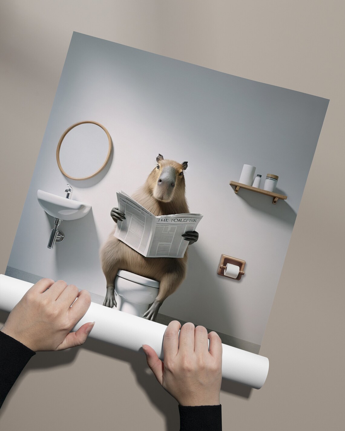 Capybara Reading the Newspaper, Funny Bathroom Poster - Image 2