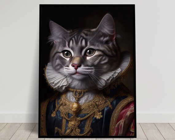 Gray Tabby Cat In Baroque Royal Gown Vintage Aristocratic Pet Poster