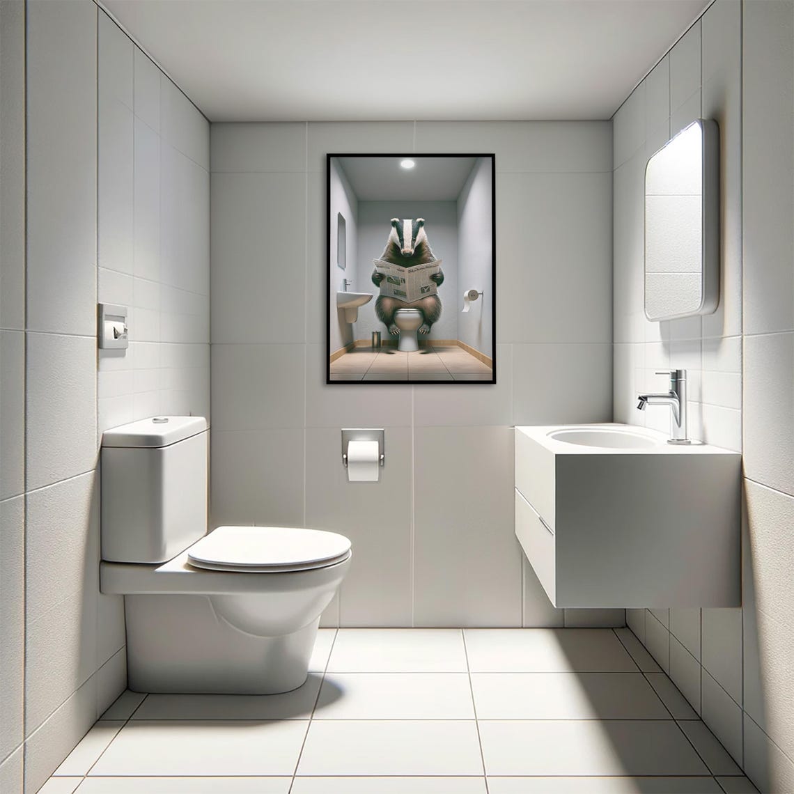 Badger Reading the Newspaper on the Toilet Funny Bathroom Poster - Image 4