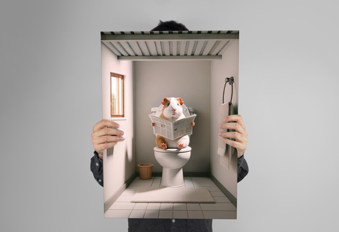 Guinea Pig Reading the Newspaper on the Toilet Bathroom Poster - Image 3