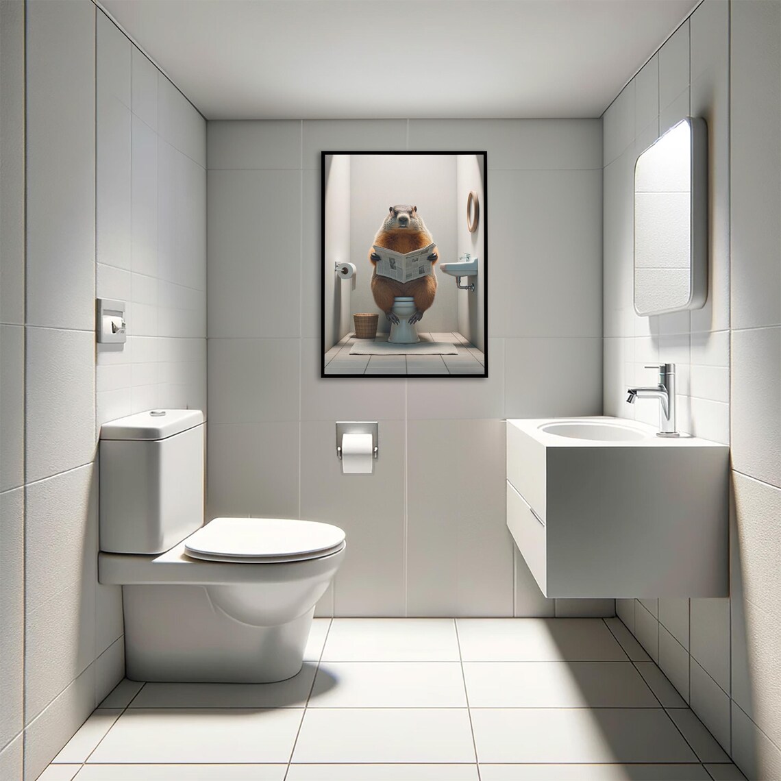 Groundhog Reading Newspaper Toilet Humor Poster - Image 4