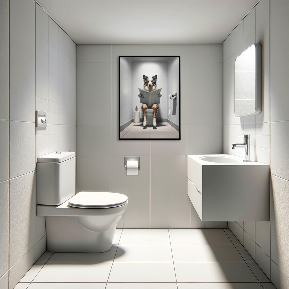 Funny Border Collie On Toilet Reading Newspaper Tri Color Dog Humor Poster - Image 4
