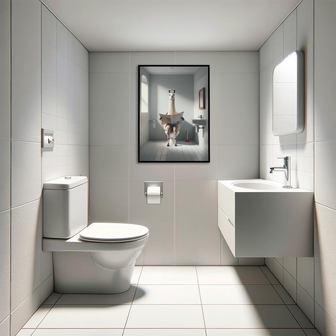 Llama Reading the Newspaper on the Toilet Funny Bathroom Poster - Image 4