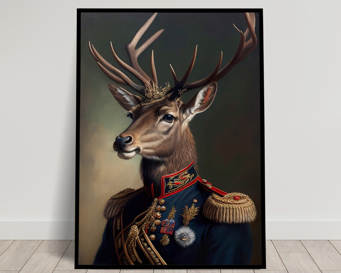 Portrait Of A Deer In Military Uniform Poster