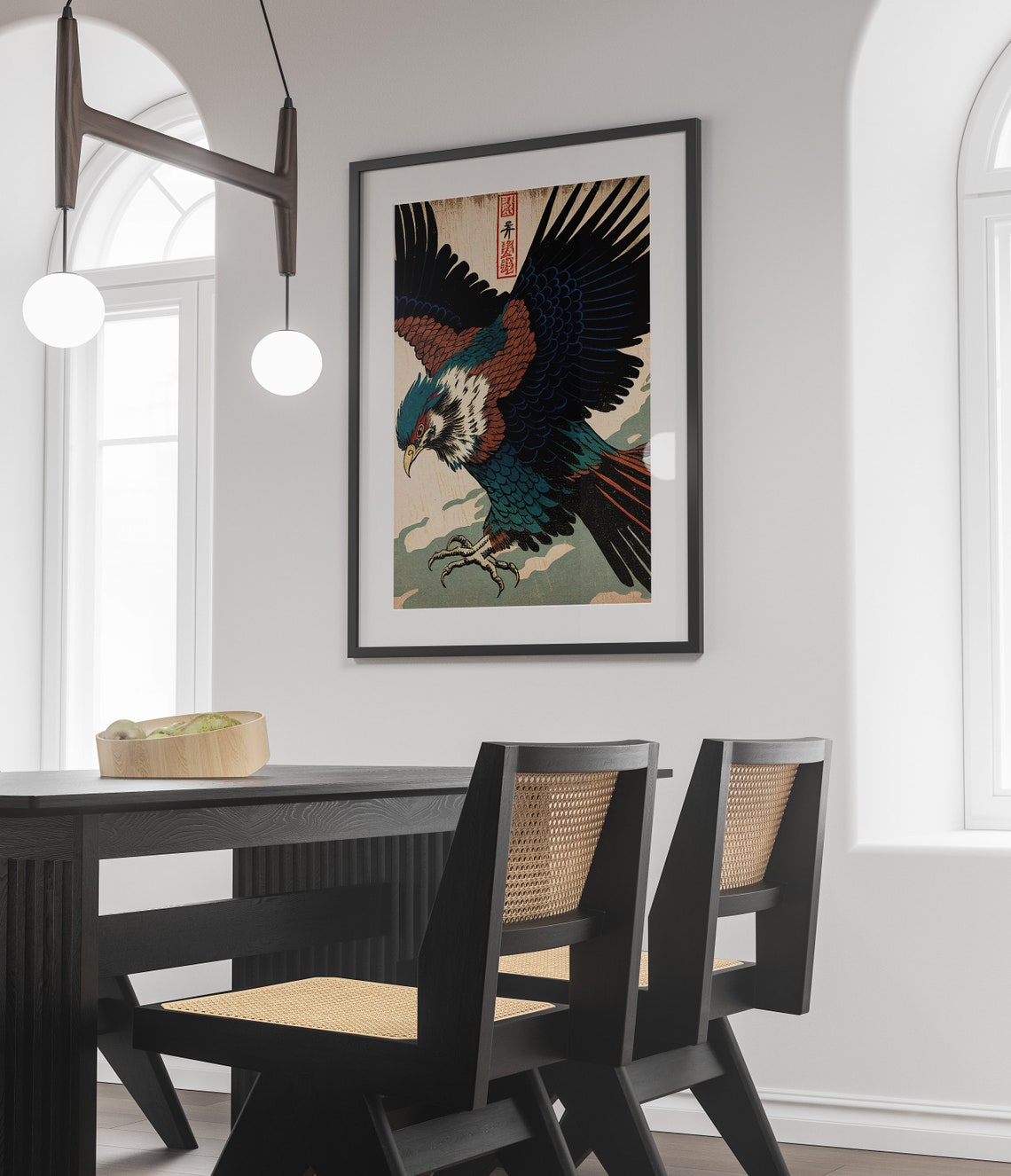 Soaring Eagle With Spread Wings Japanese Woodblock Art Poster - Image 4