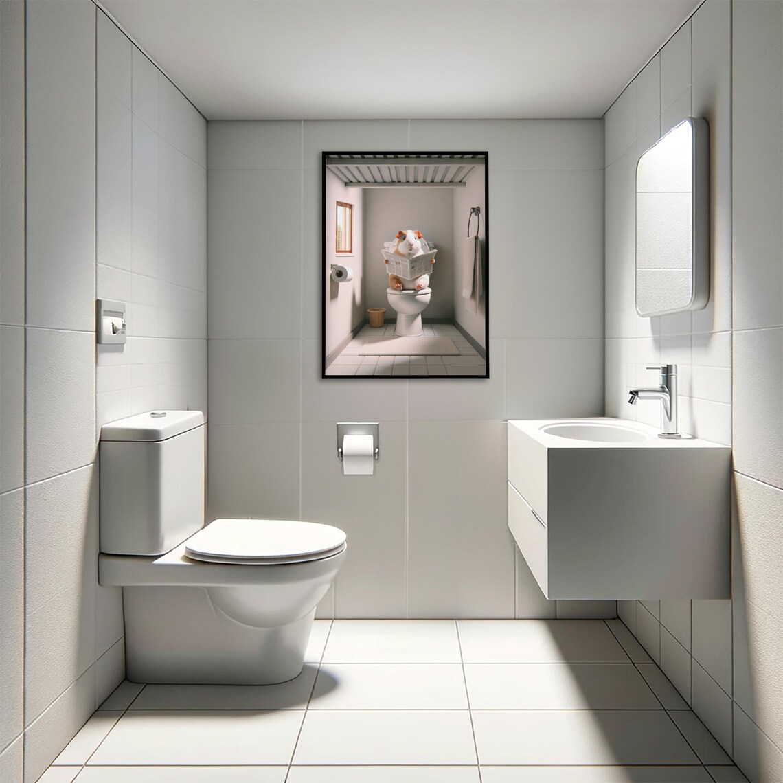 Guinea Pig Reading the Newspaper on the Toilet Bathroom Poster - Image 4