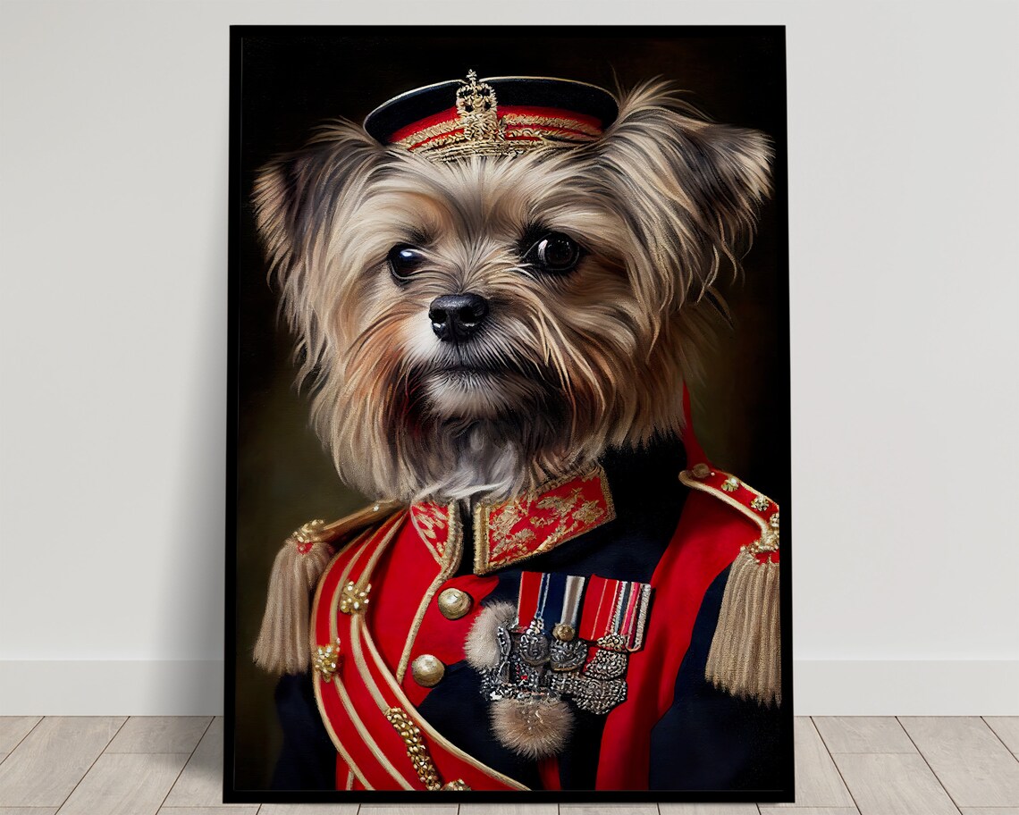 Yorkshire Terrier In Military Uniform Funny Dog Portrait Poster