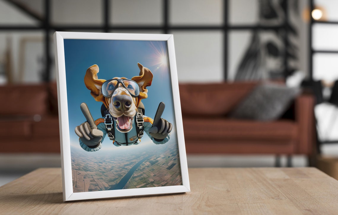 Photograph Of A Skydiving Basset Hound Epic Wall Art Animal Print Free Fall Dog Poster Children Bedroom Decor Unique Dog Lover Gift - Image 4