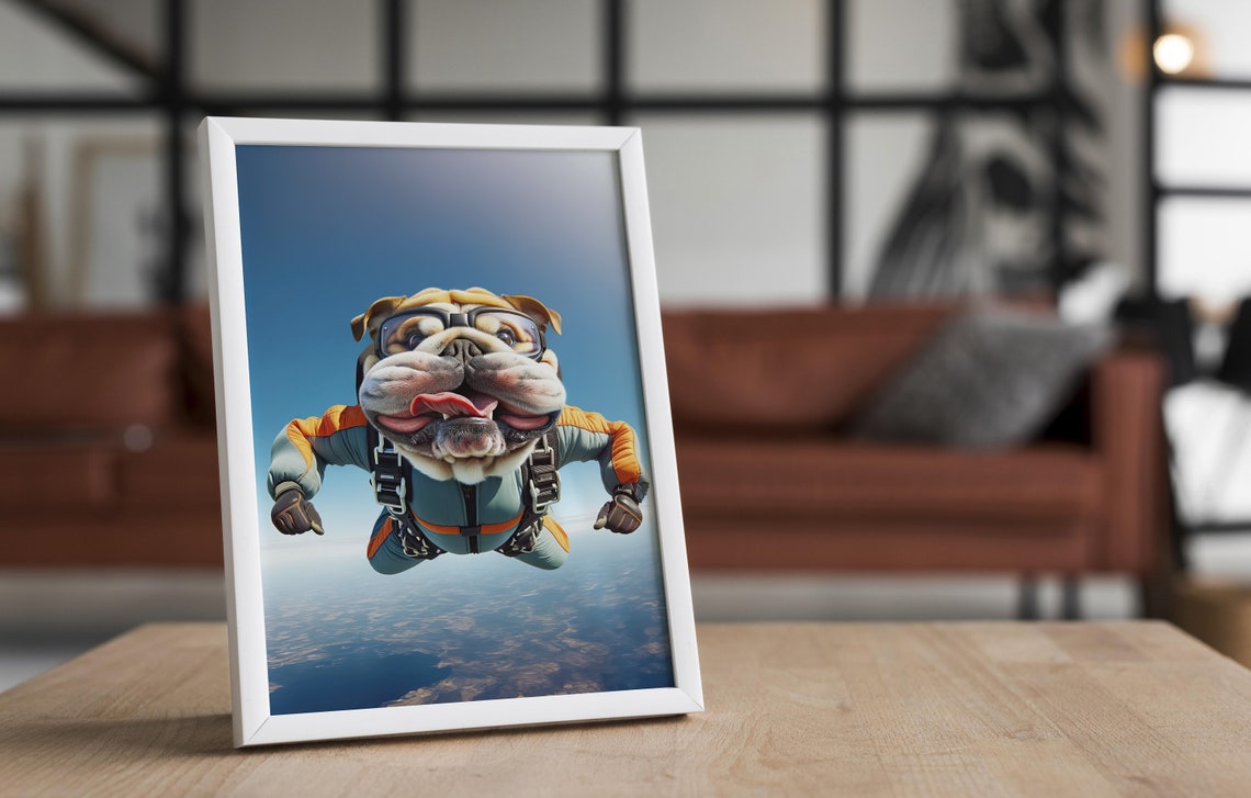 Photograph Of A Skydiving English Bulldog Epic Wall Art Animal Print Free Fall Poster Extreme Sport Decoration Unique Animal Lover Gift - Image 4