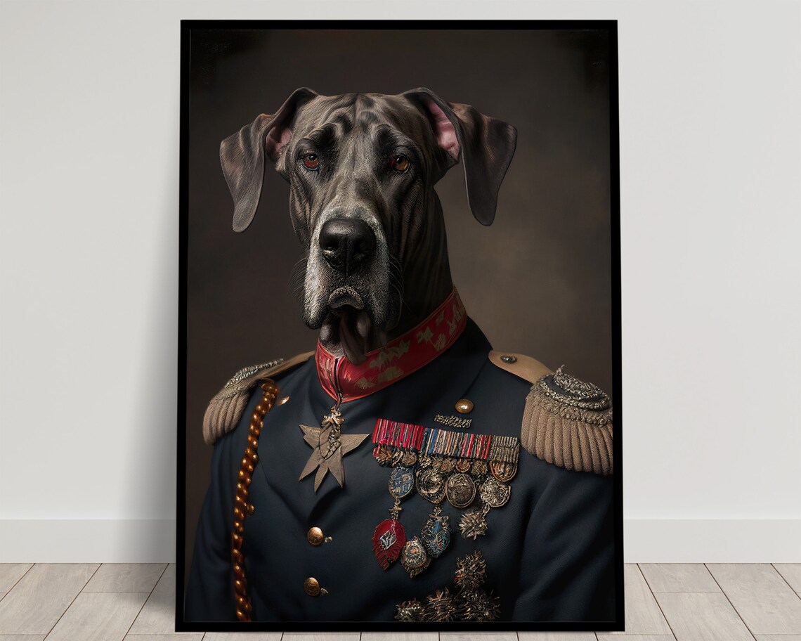 Great Dane In Military Uniform Art Print